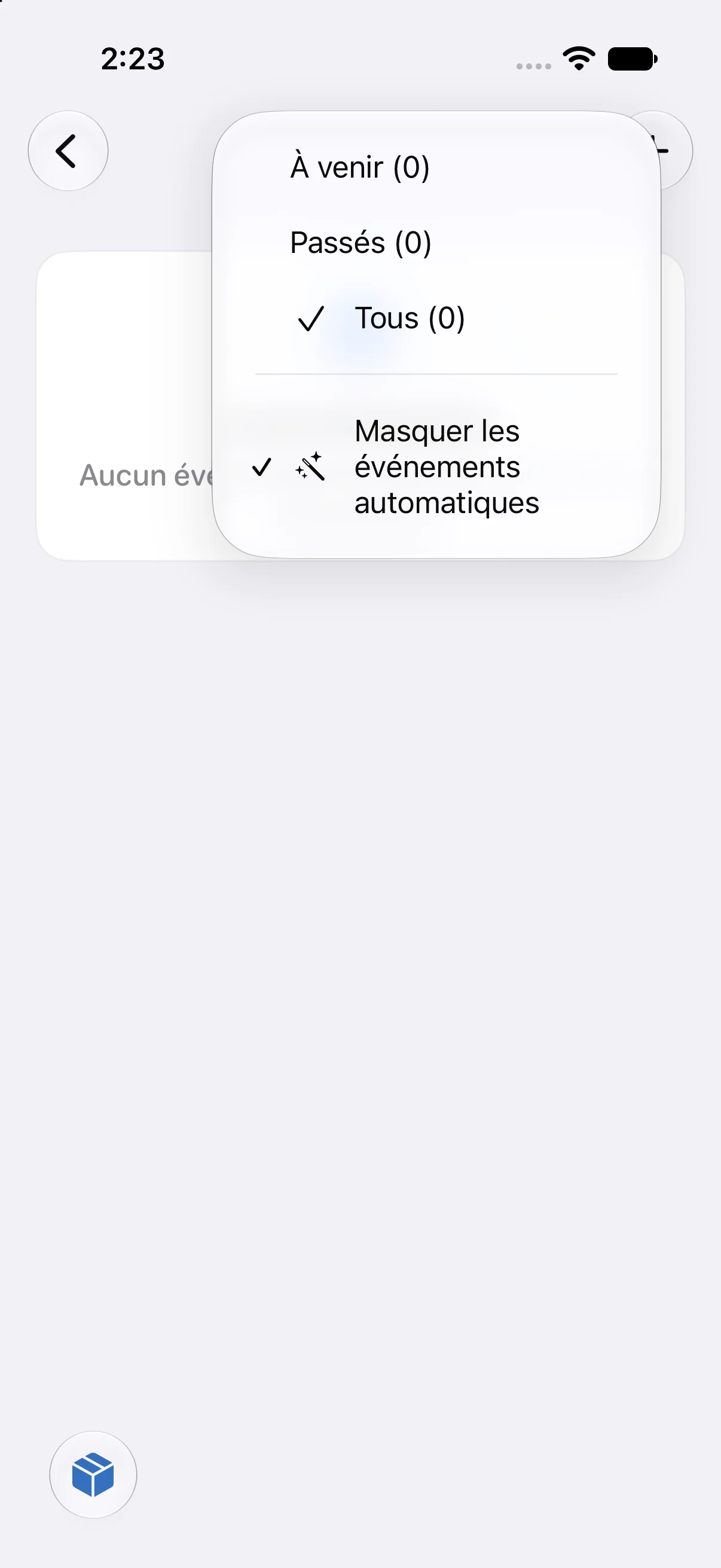 Filtres de l'agenda