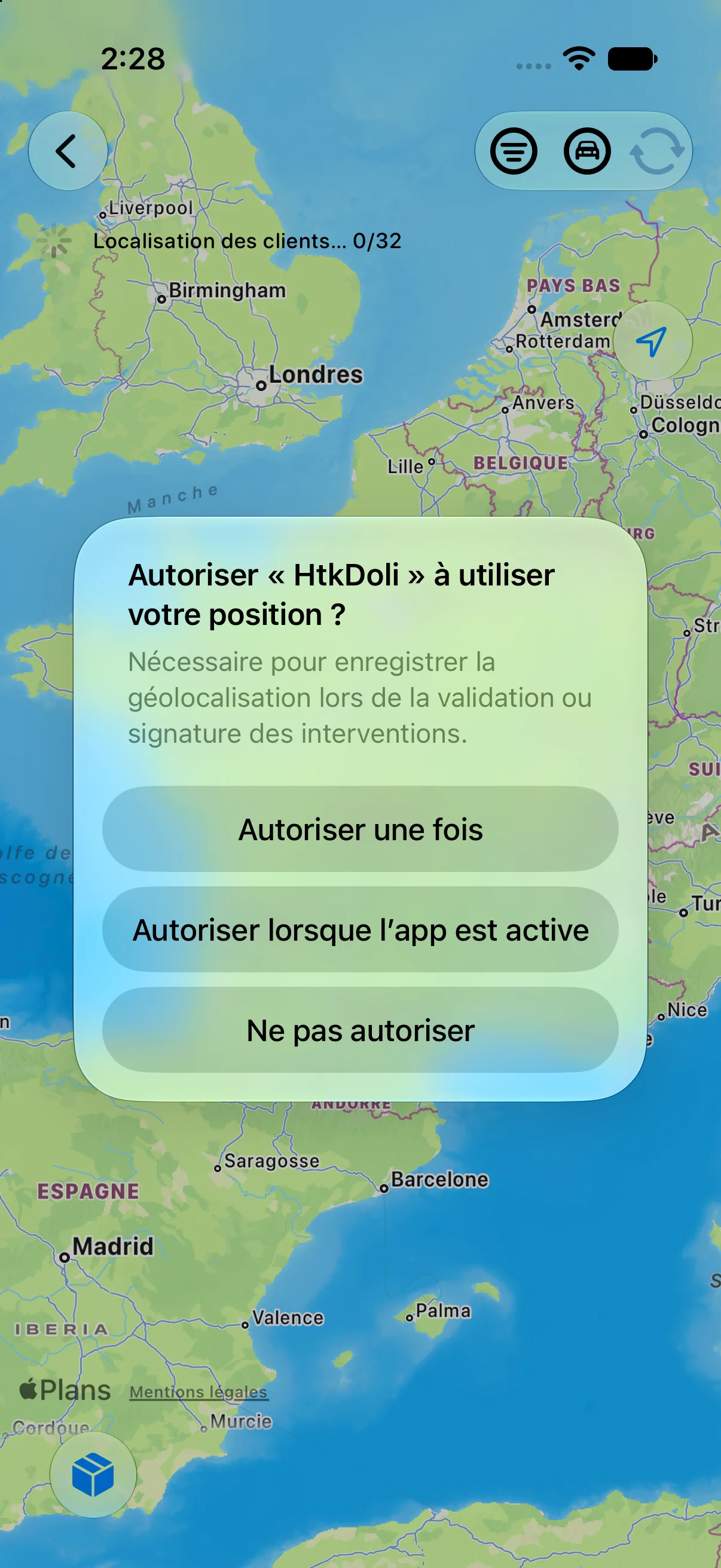 Demande d'autorisation de localisation