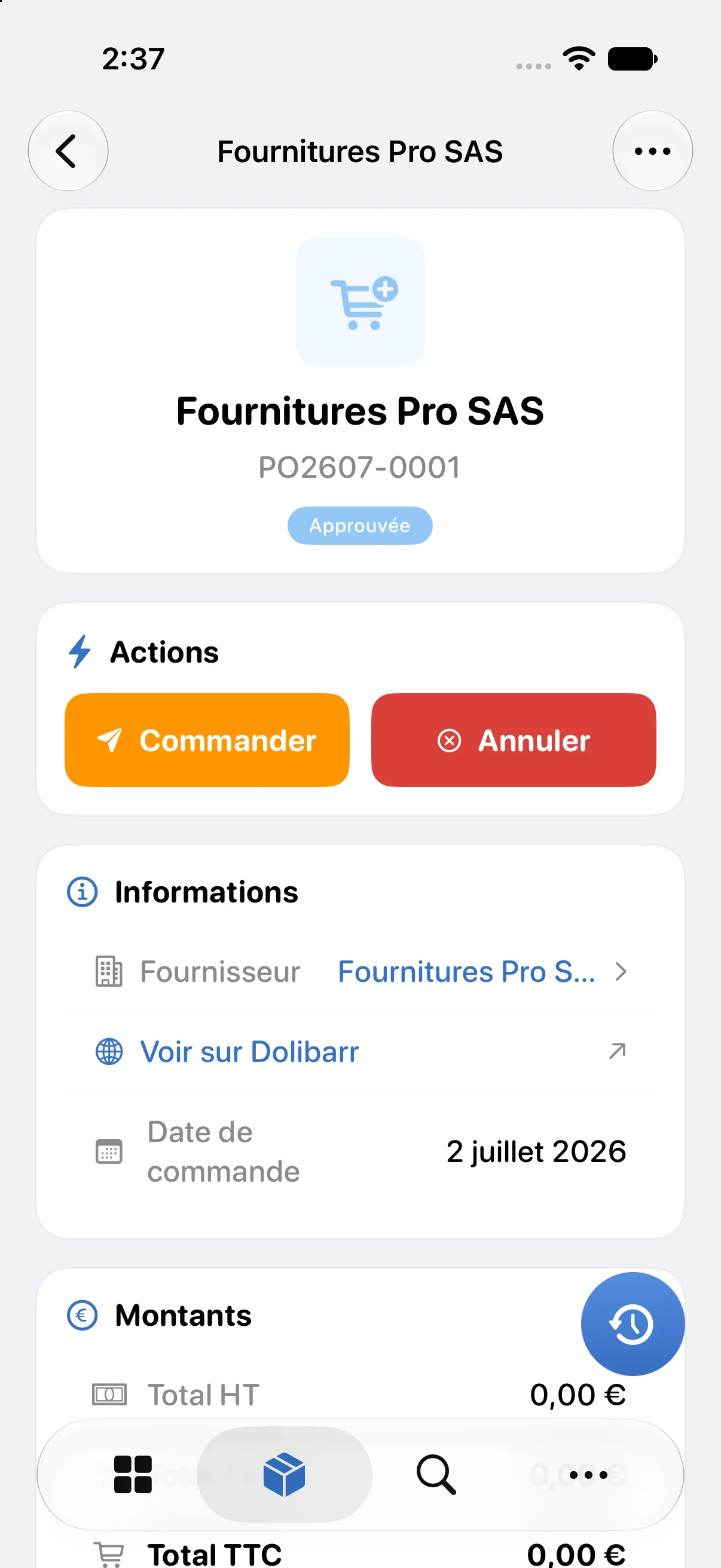 Commande approuvée : commander ou annuler