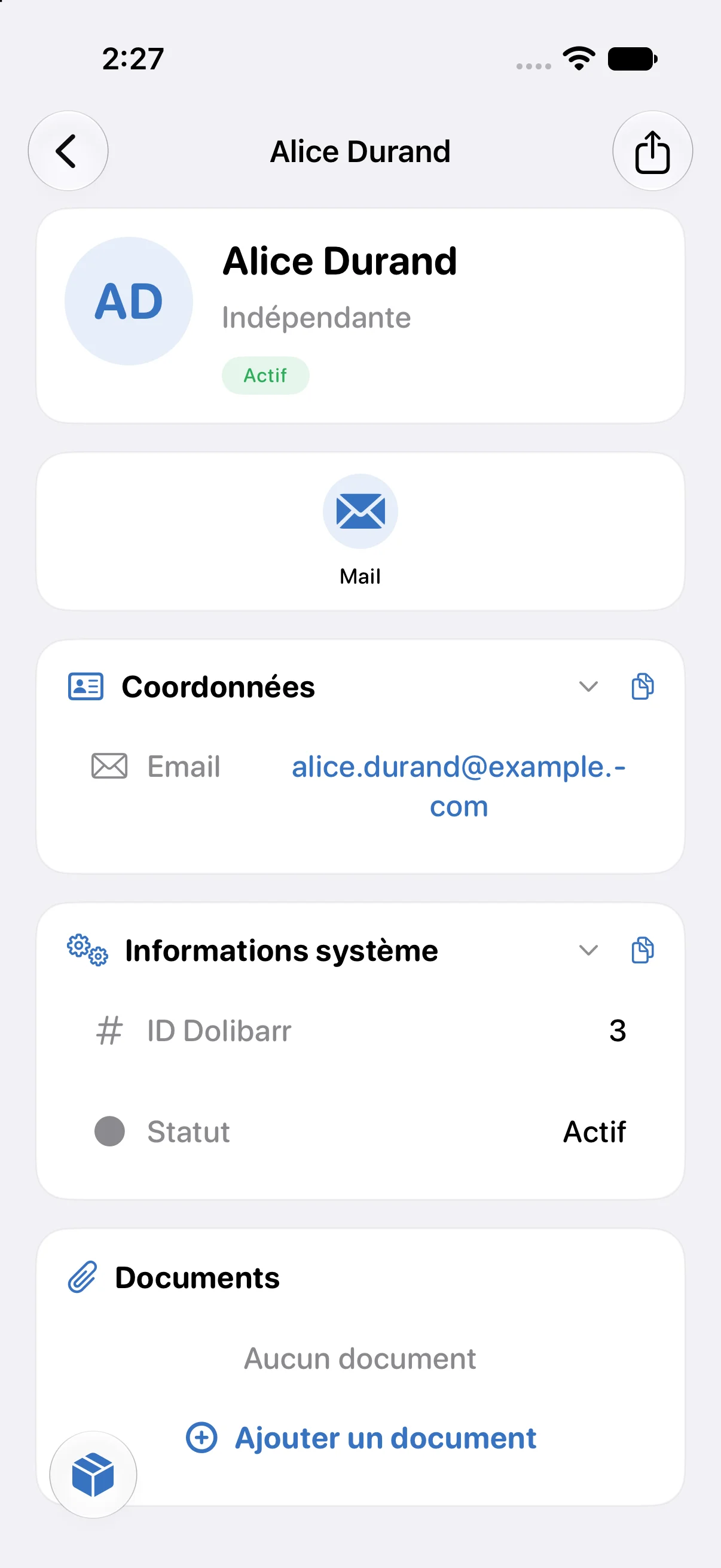Fiche d'un contact