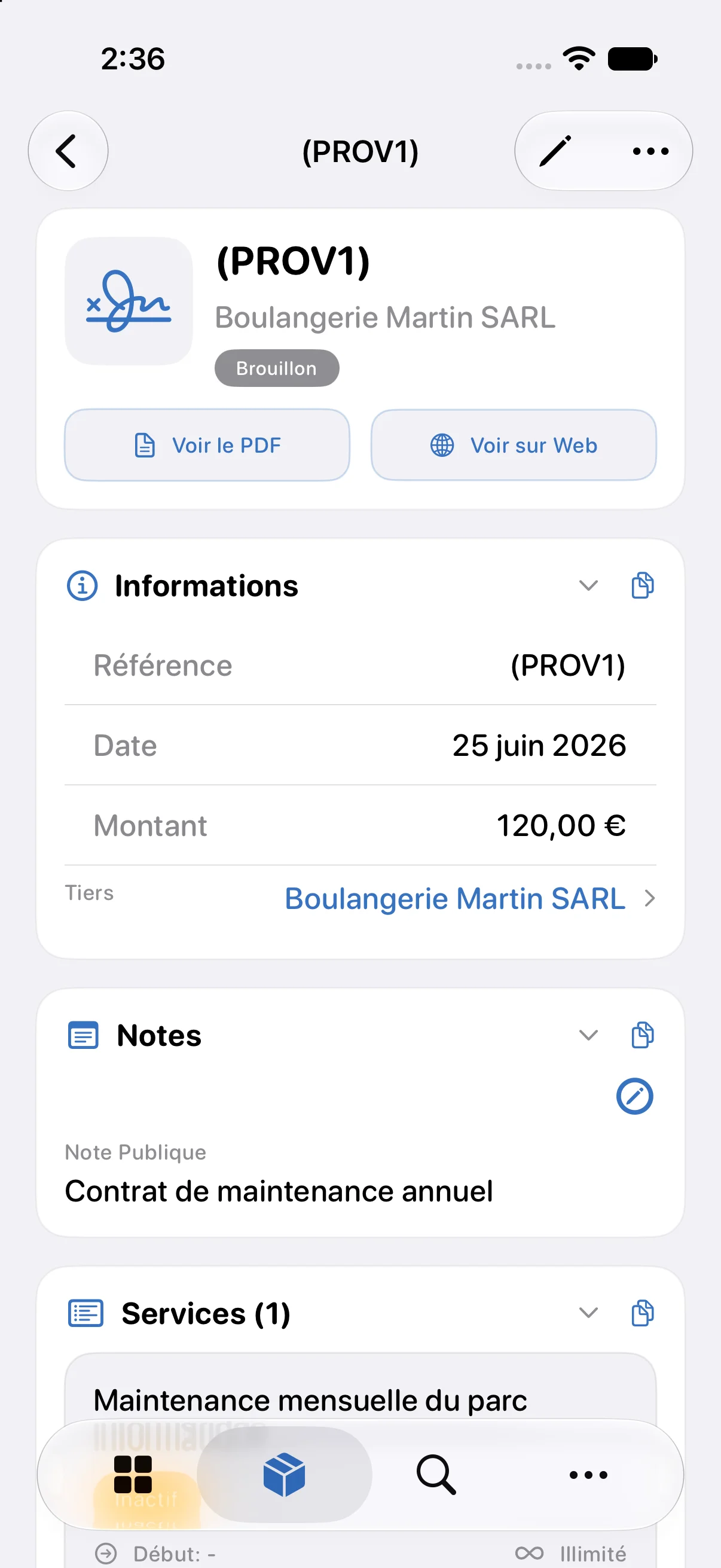 Fiche de contrat et services couverts