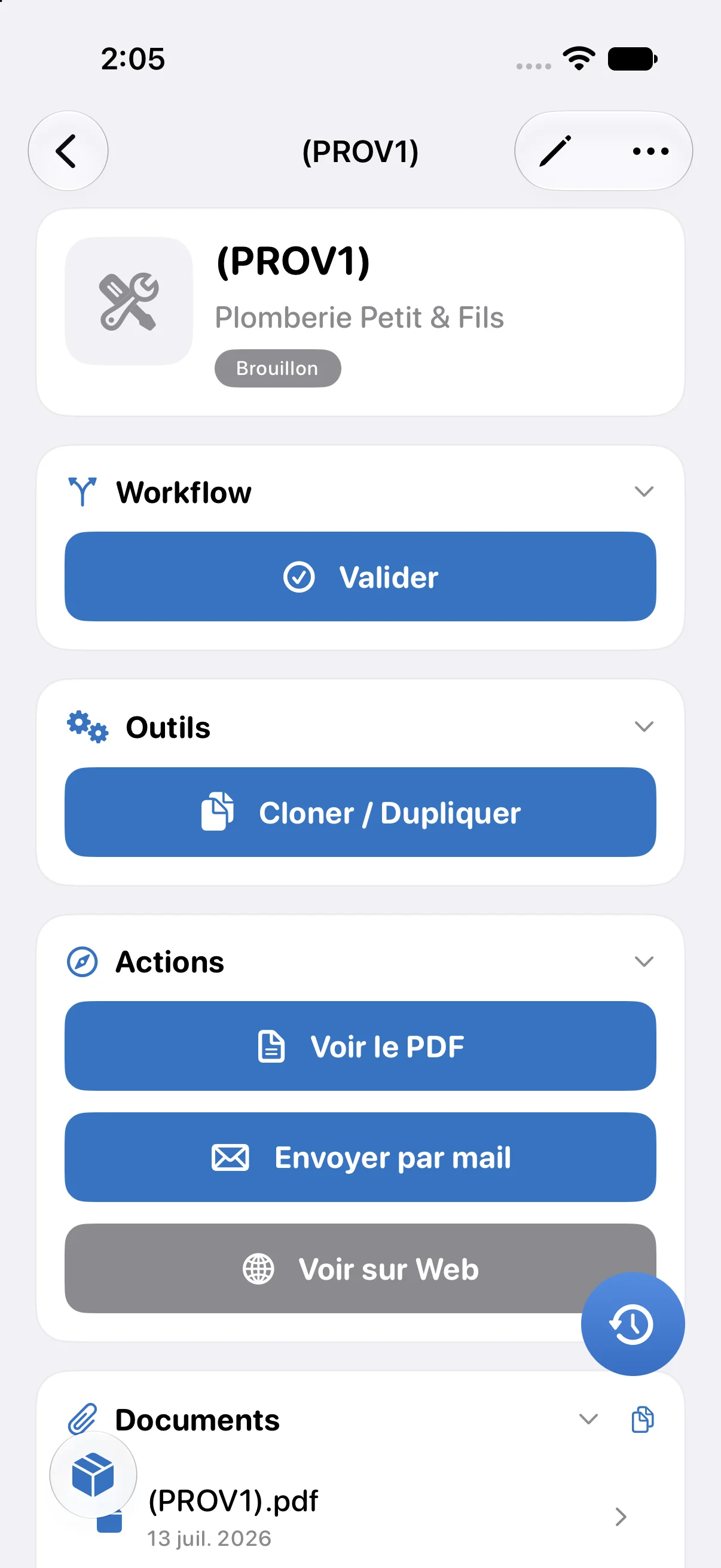 Fiche d'intervention : actions