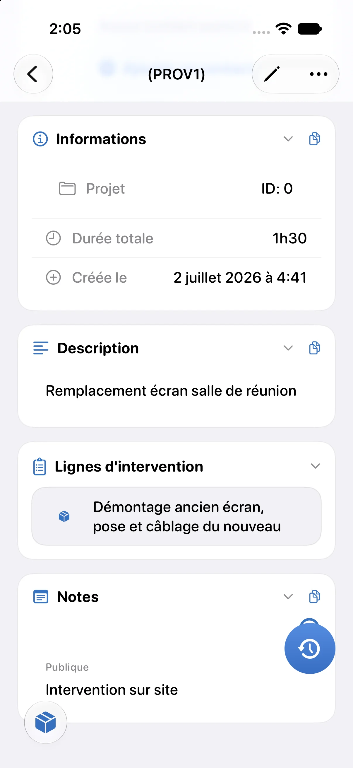 Temps passé et lignes d'intervention