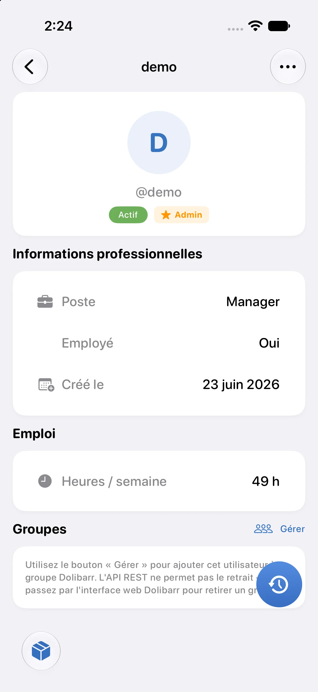 Fiche utilisateur et groupes