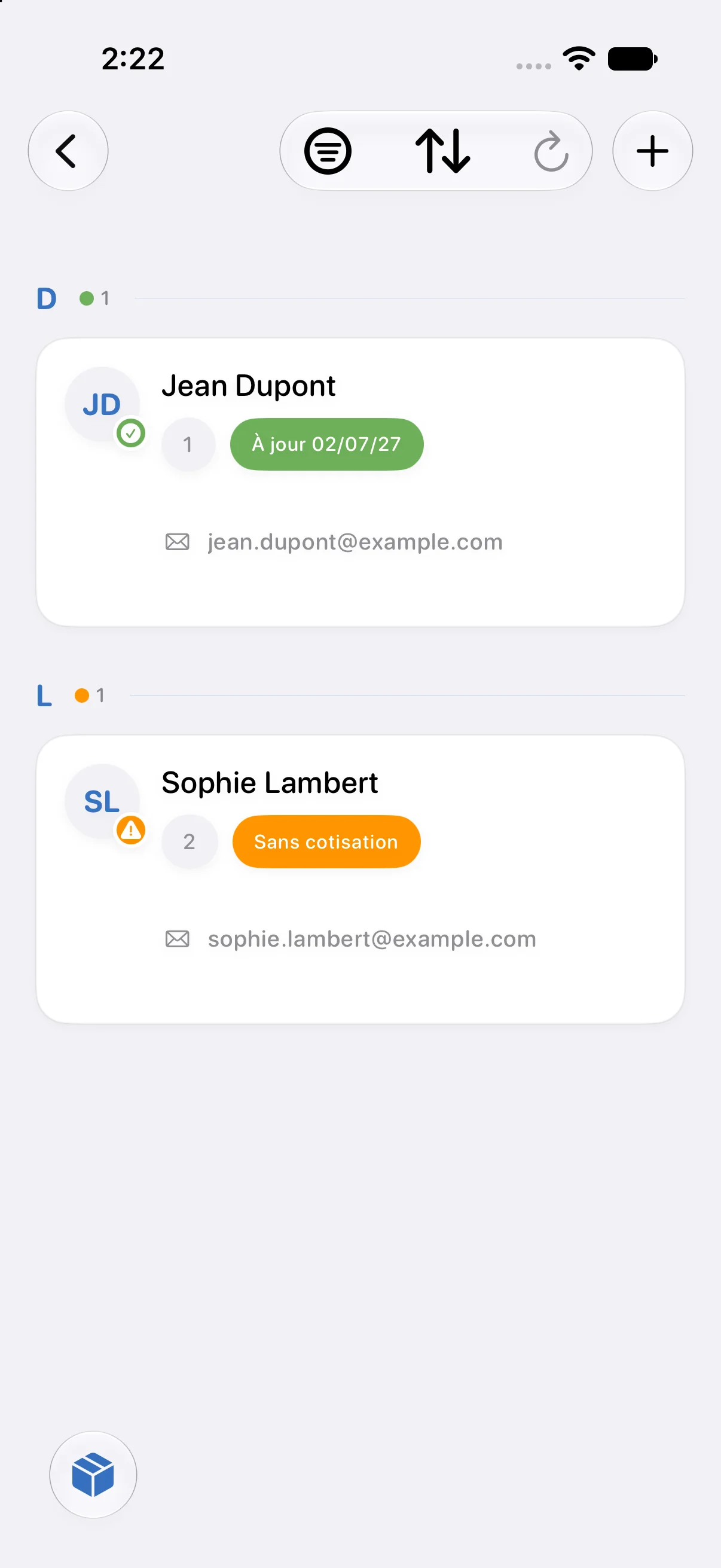 Adhérents et statut de cotisation