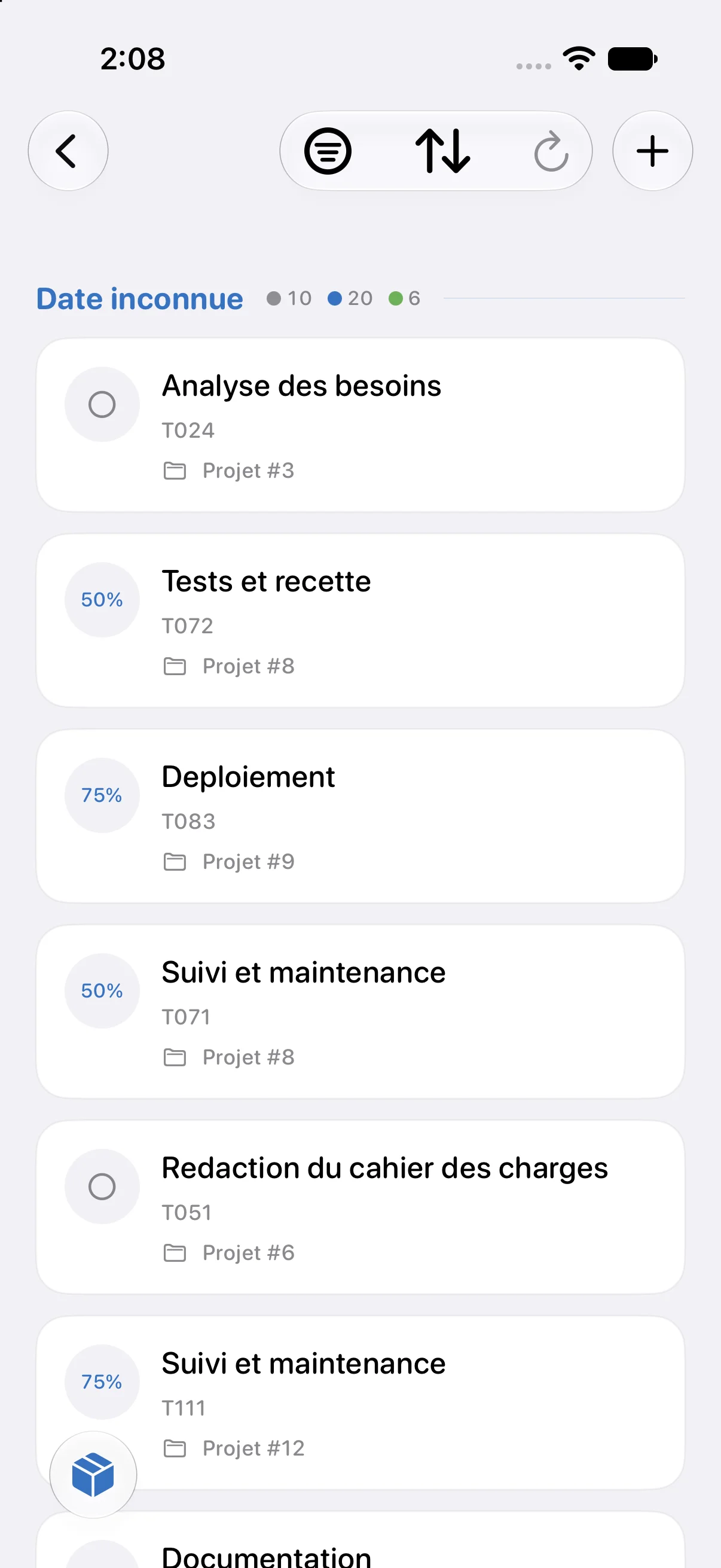 Liste des tâches et avancement