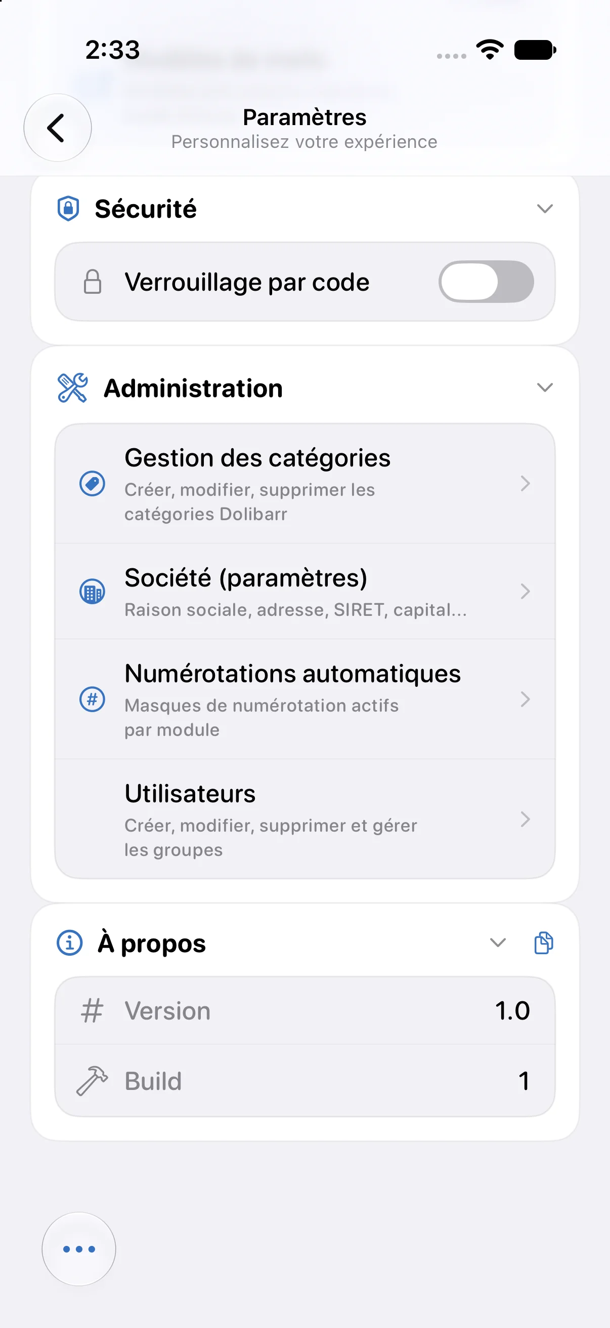 Paramètres : administration