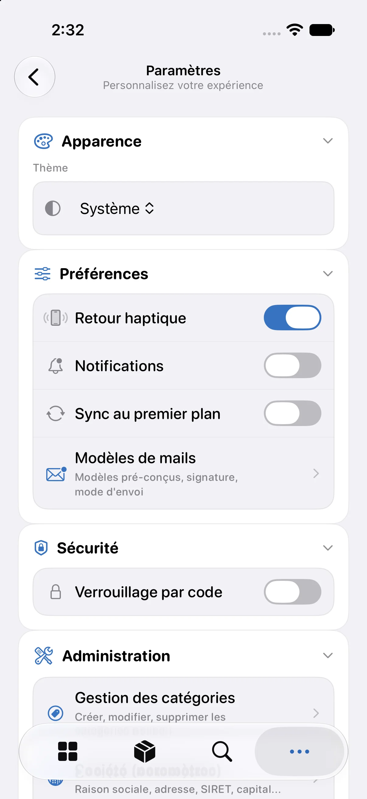 Paramètres : thème et notifications