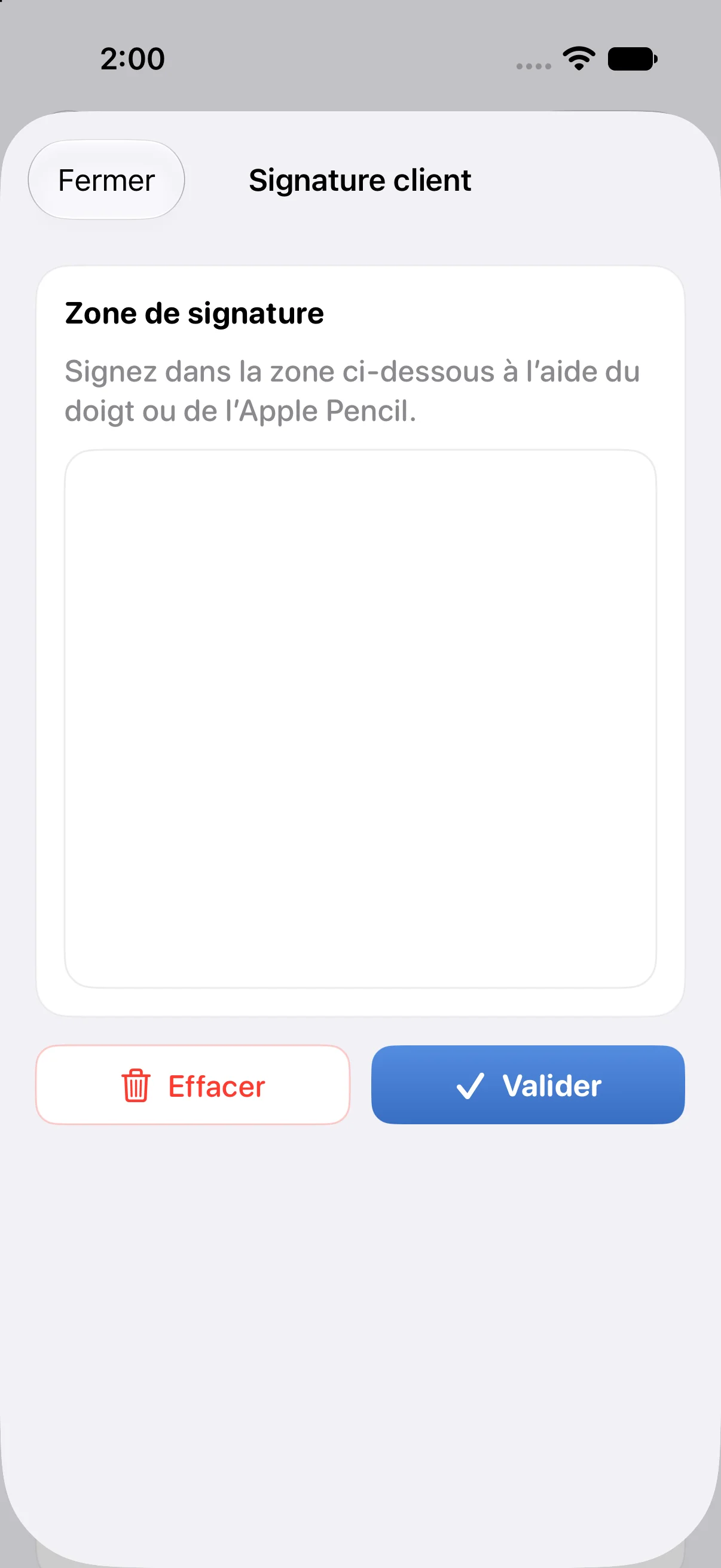 Signature du client sur l'iPhone