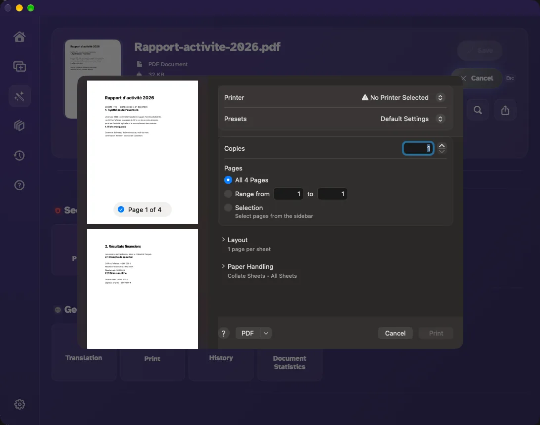The macOS print panel