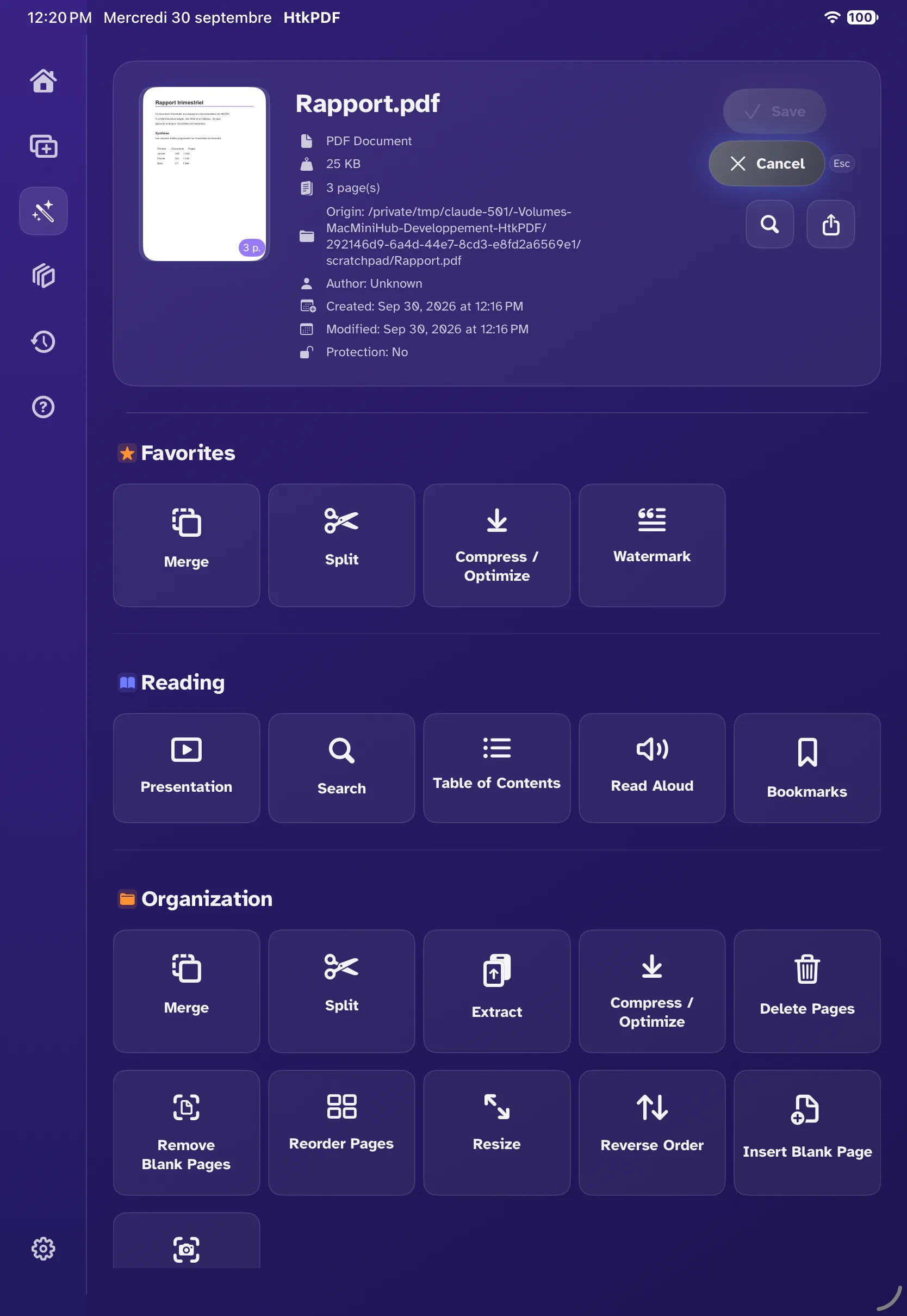 The dashboard on iPad