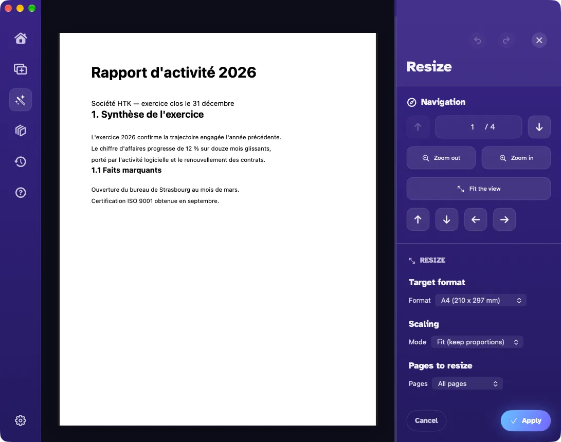 Resizing pages
