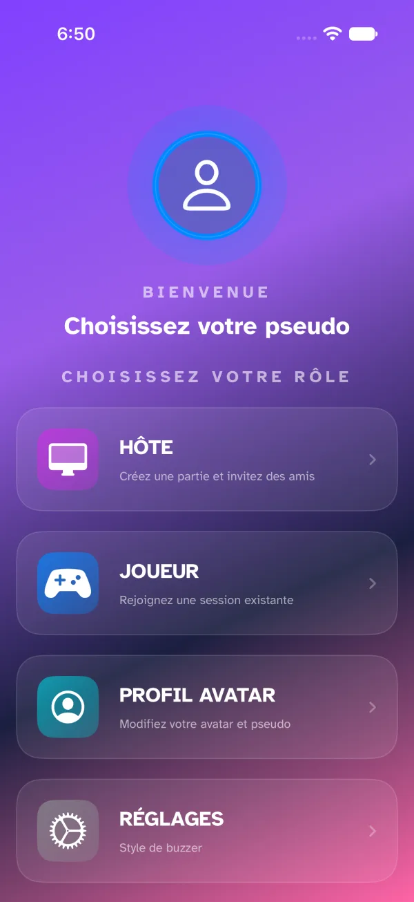 Écran d'accueil — bouton Héberger une partie