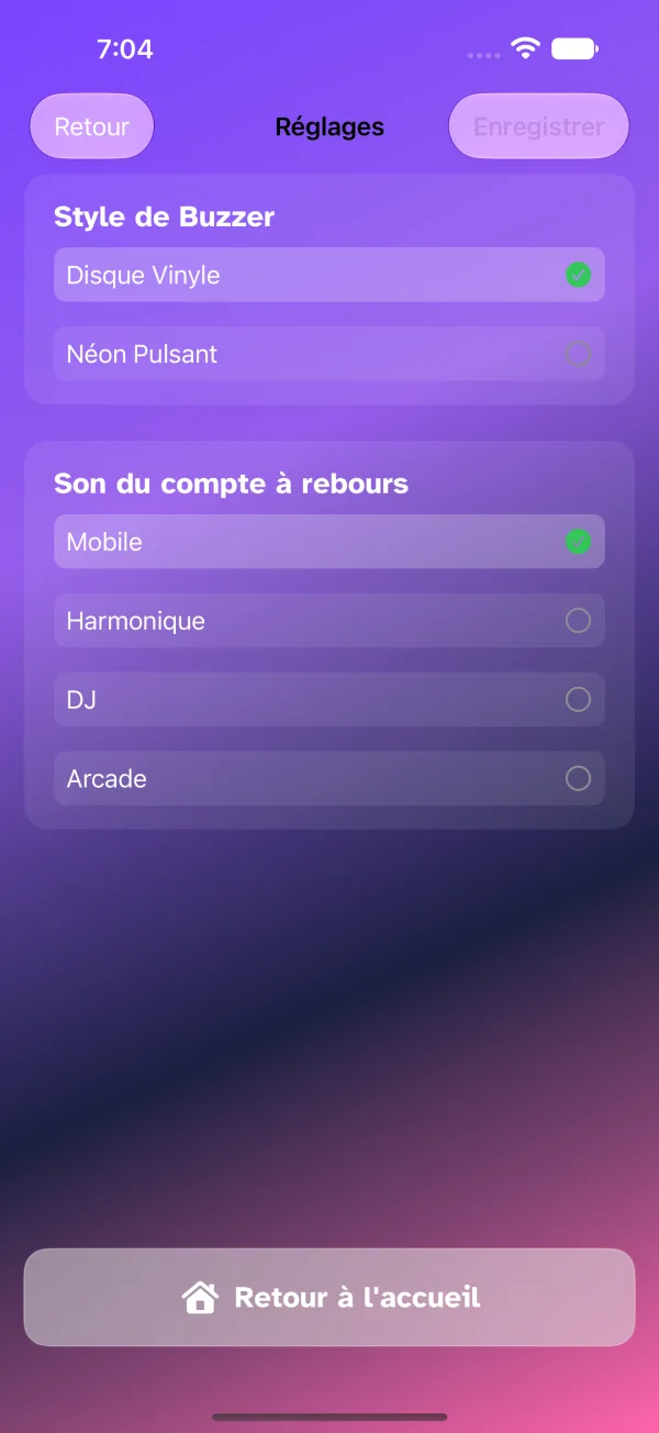 Choix du style de buzzer