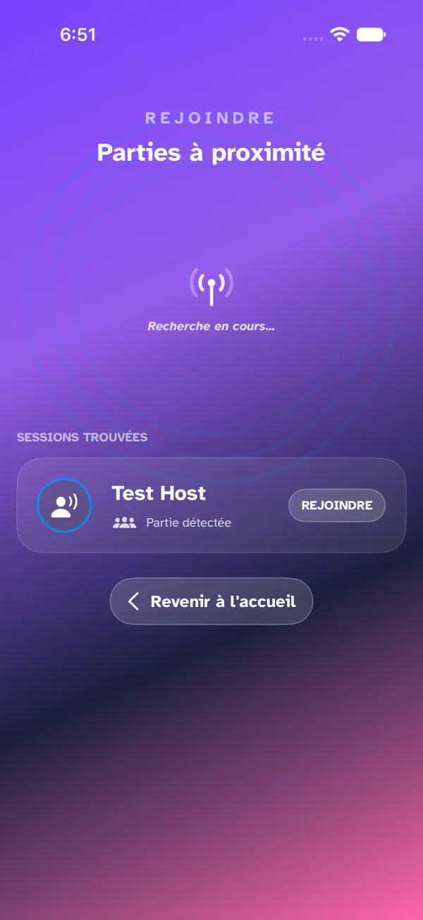Écran de recherche avec animation radar