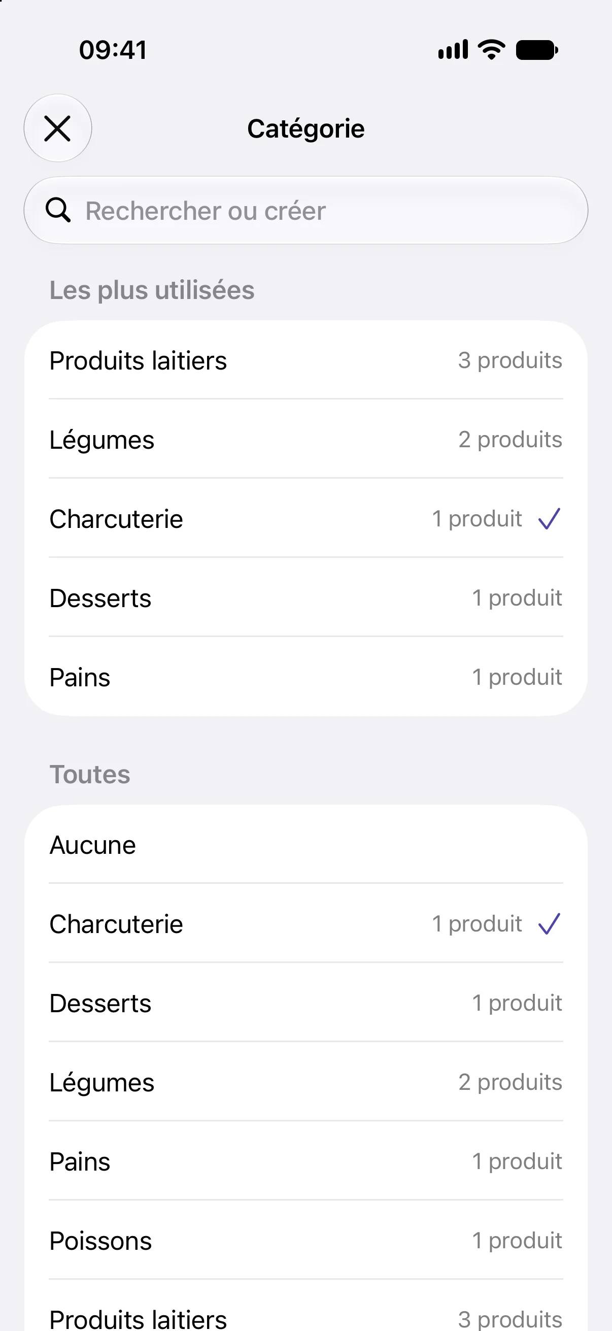 Choosing a category from an item