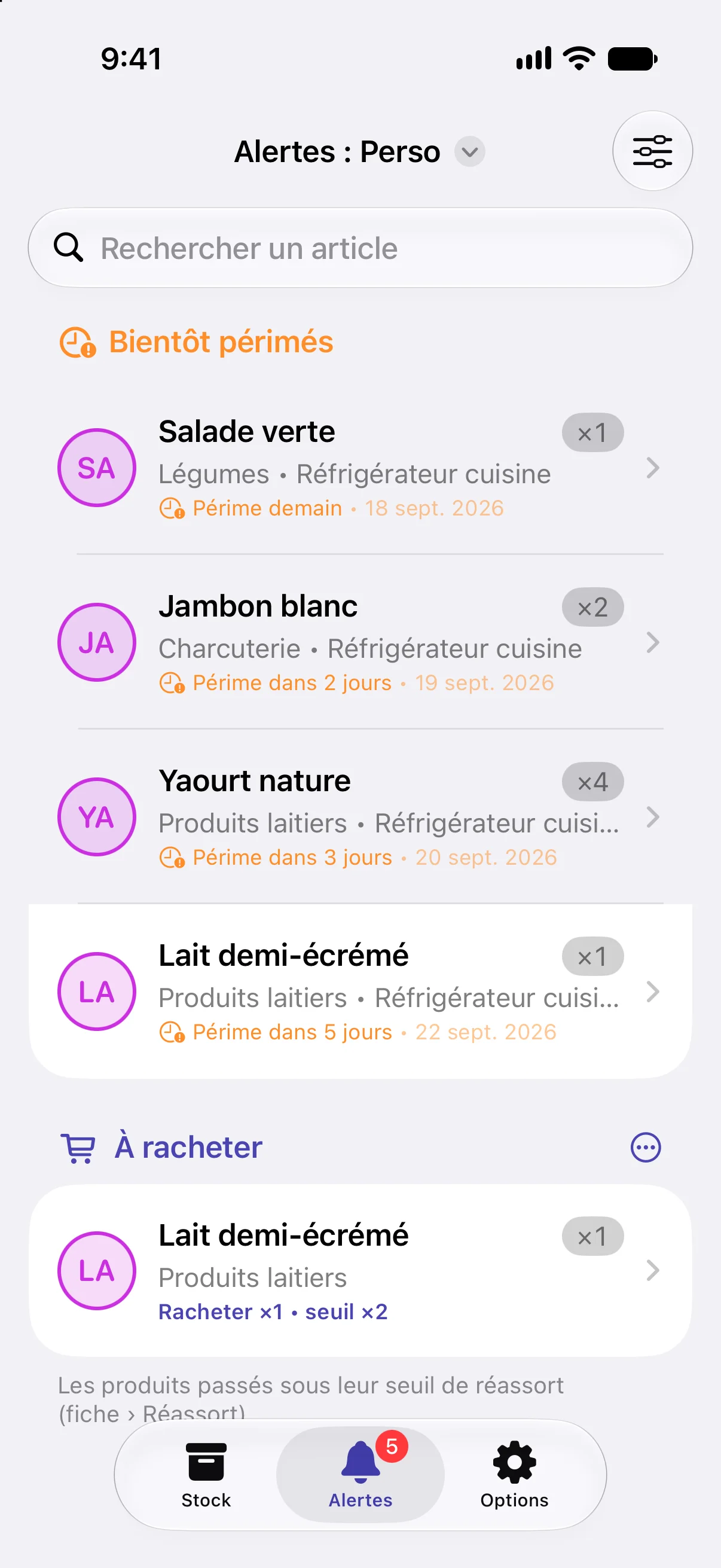 L'onglet Alertes