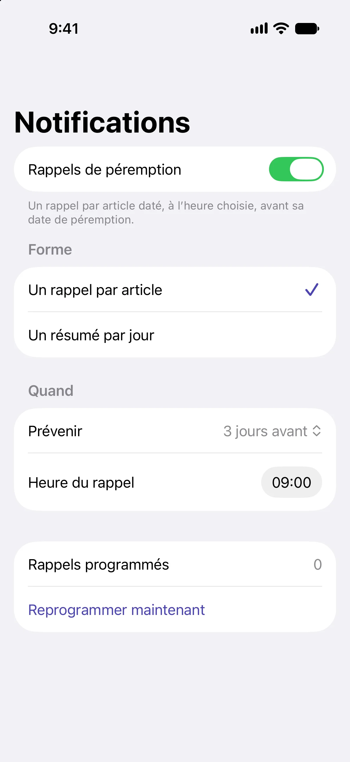 Reminder settings