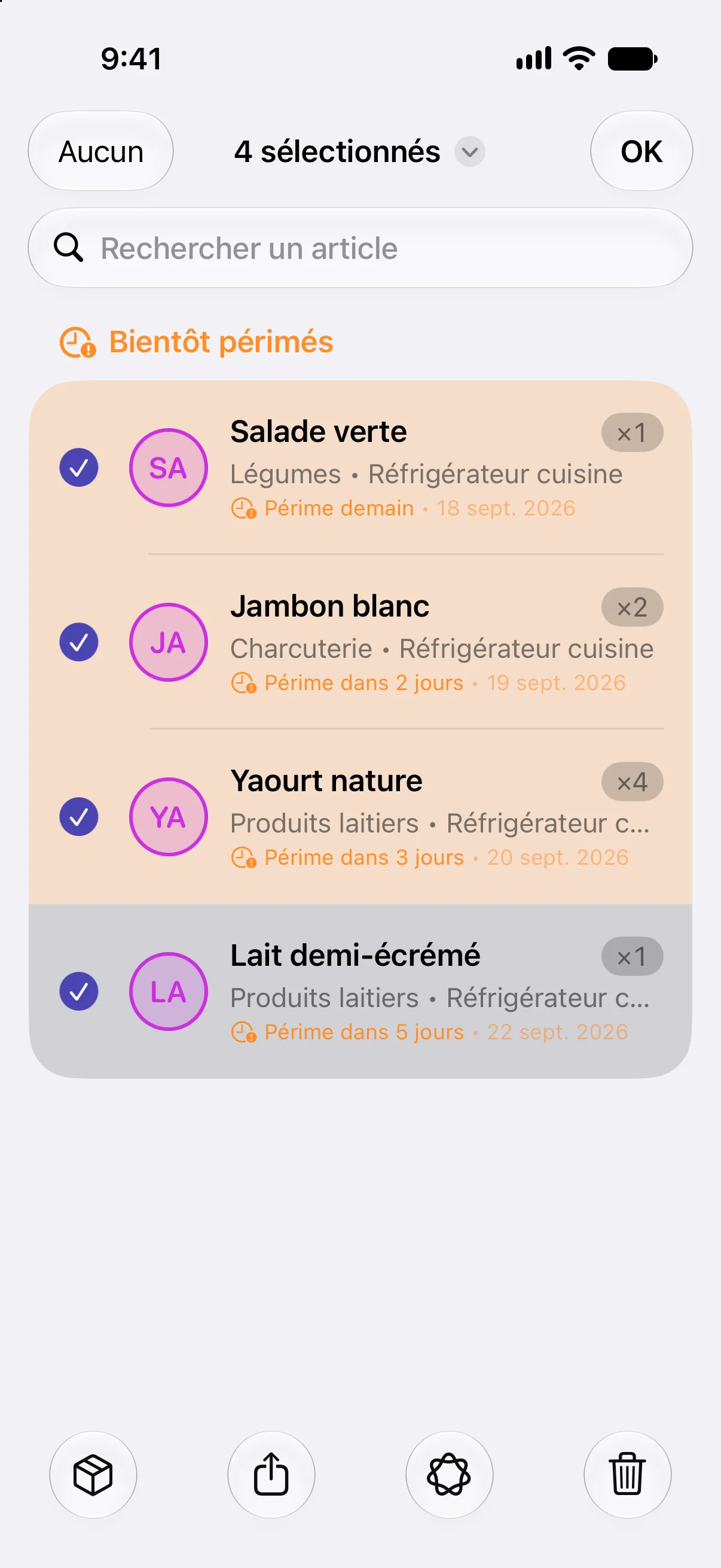 Selecting several alerts