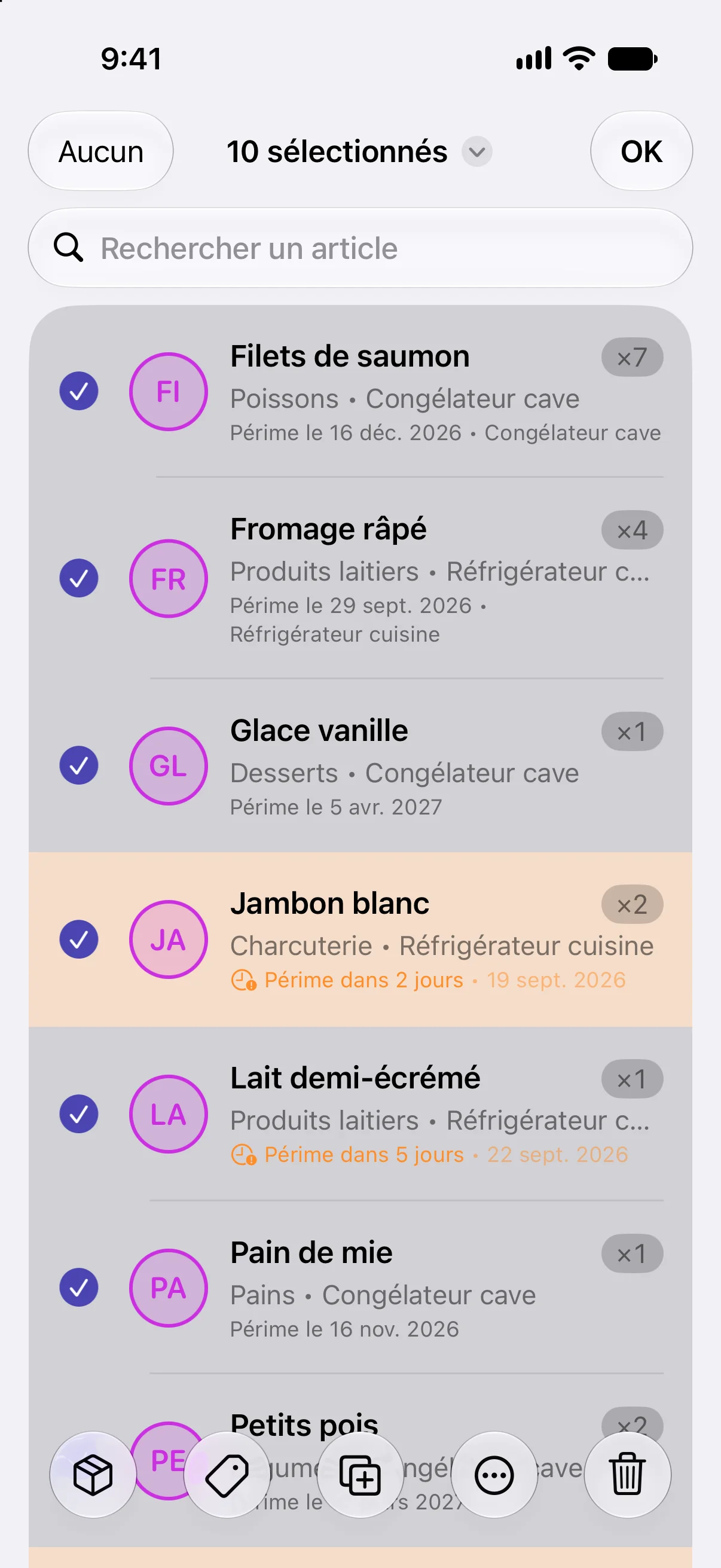 Selecting several items