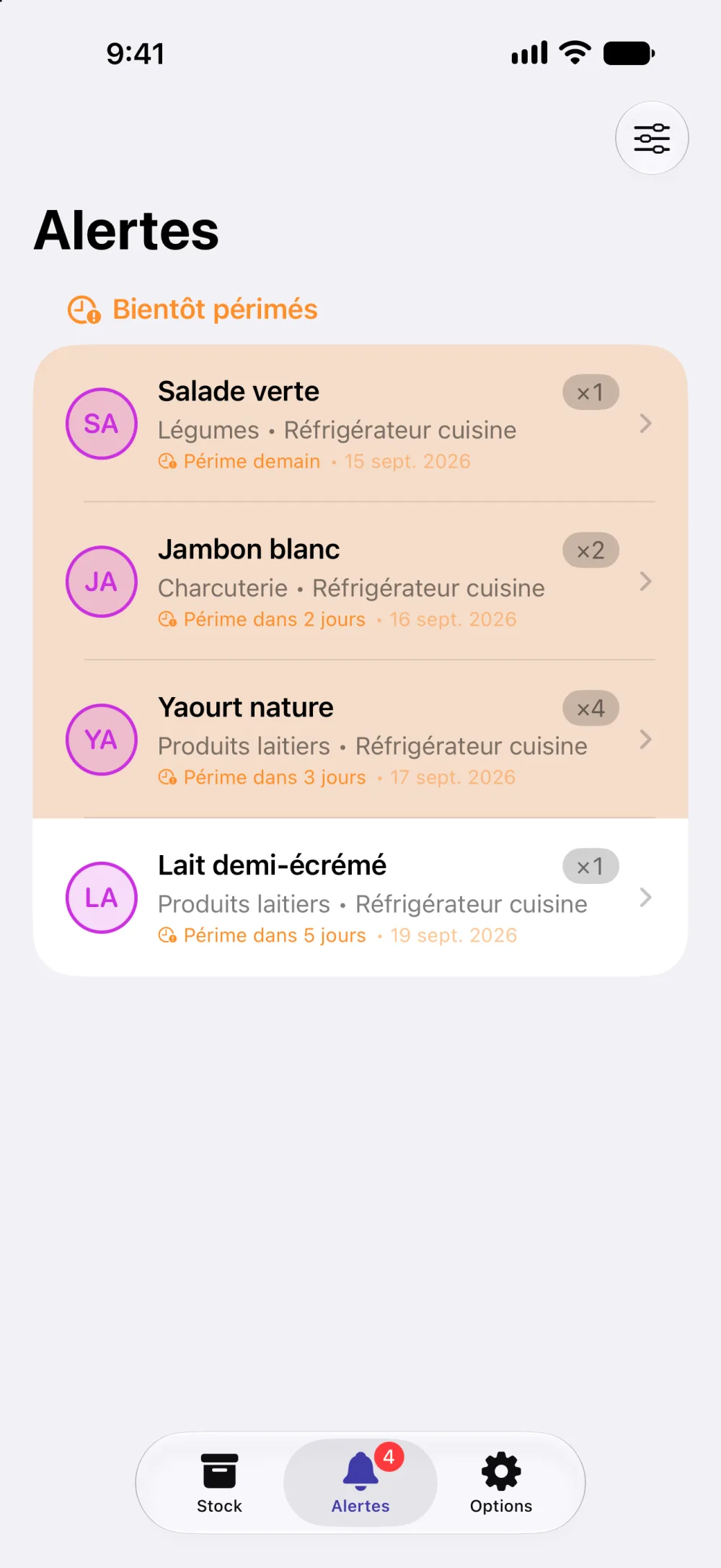 L'onglet Alertes